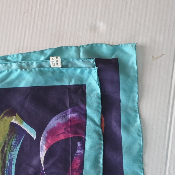 Alvilda Galan Pure Silk Scarf  Abstract Ribbon Art Print  Multicolor 34” Square - Picture 10 of 10